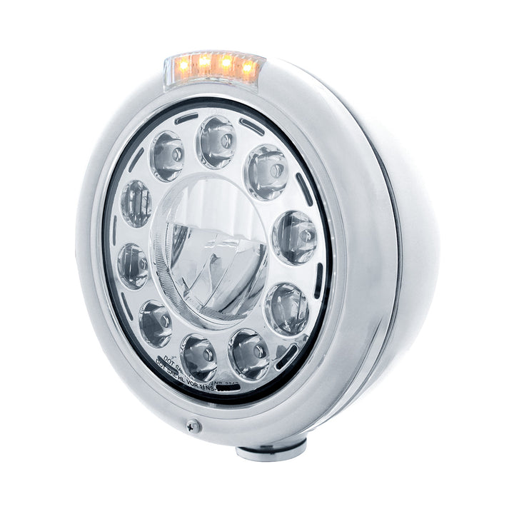 Stainless Classic Headlight 11 LED Bulb &amp; LED Signal - Clear Lens