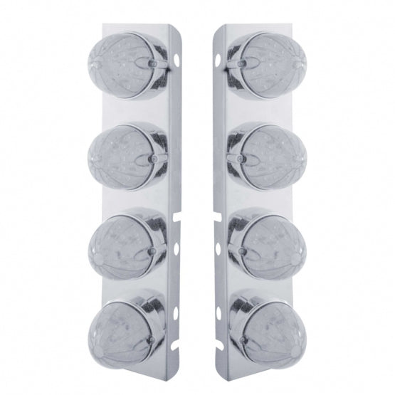 Stainless Steel Front Air Cleaner Bracket With 8 x 19 LED Bullet Style Lights &amp; Bezels For Peterbilt - Amber LED/Clear Lens