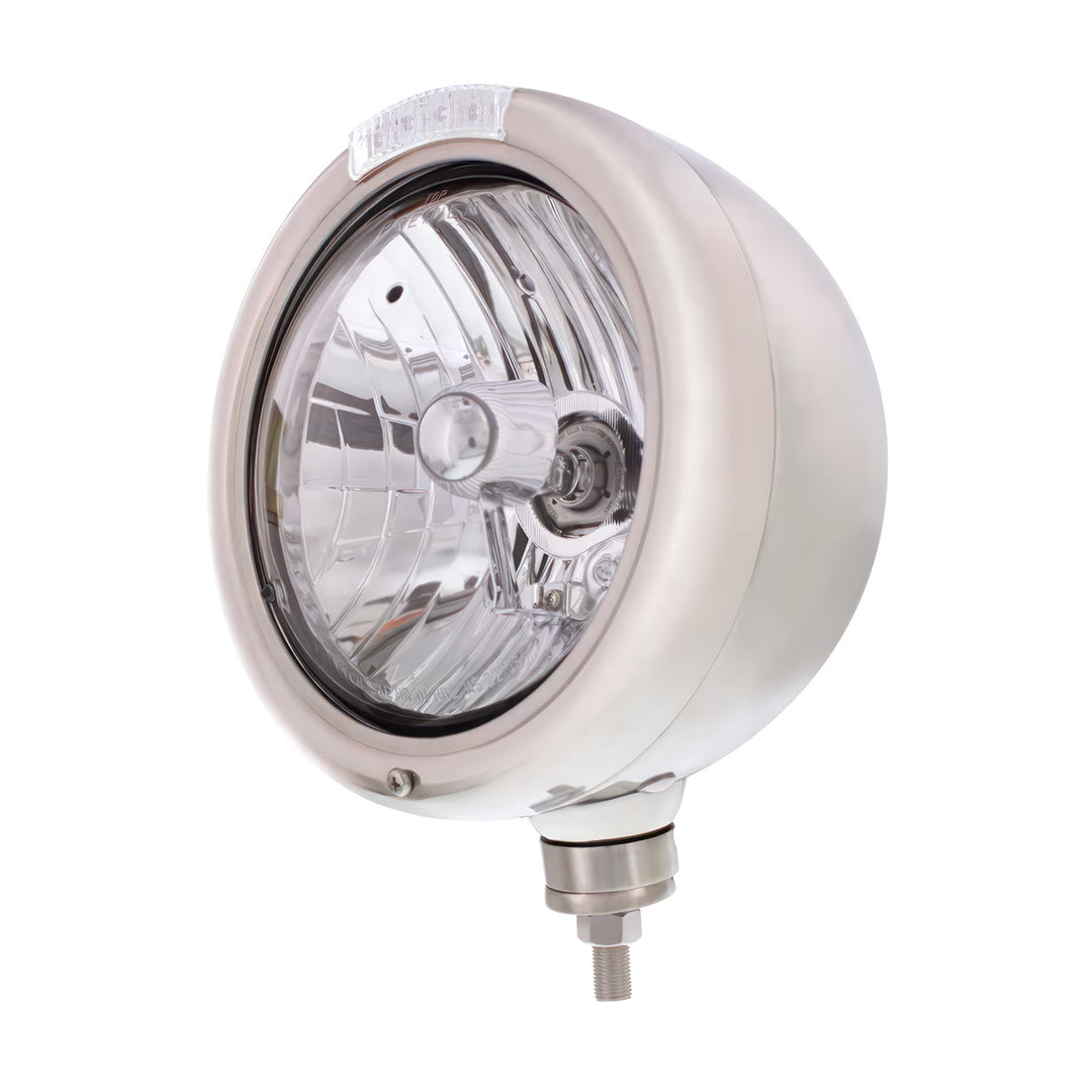 Stainless Steel Classic Headlight Crystal H4 Bulb &amp; LED Turn Signal - Clear Lens