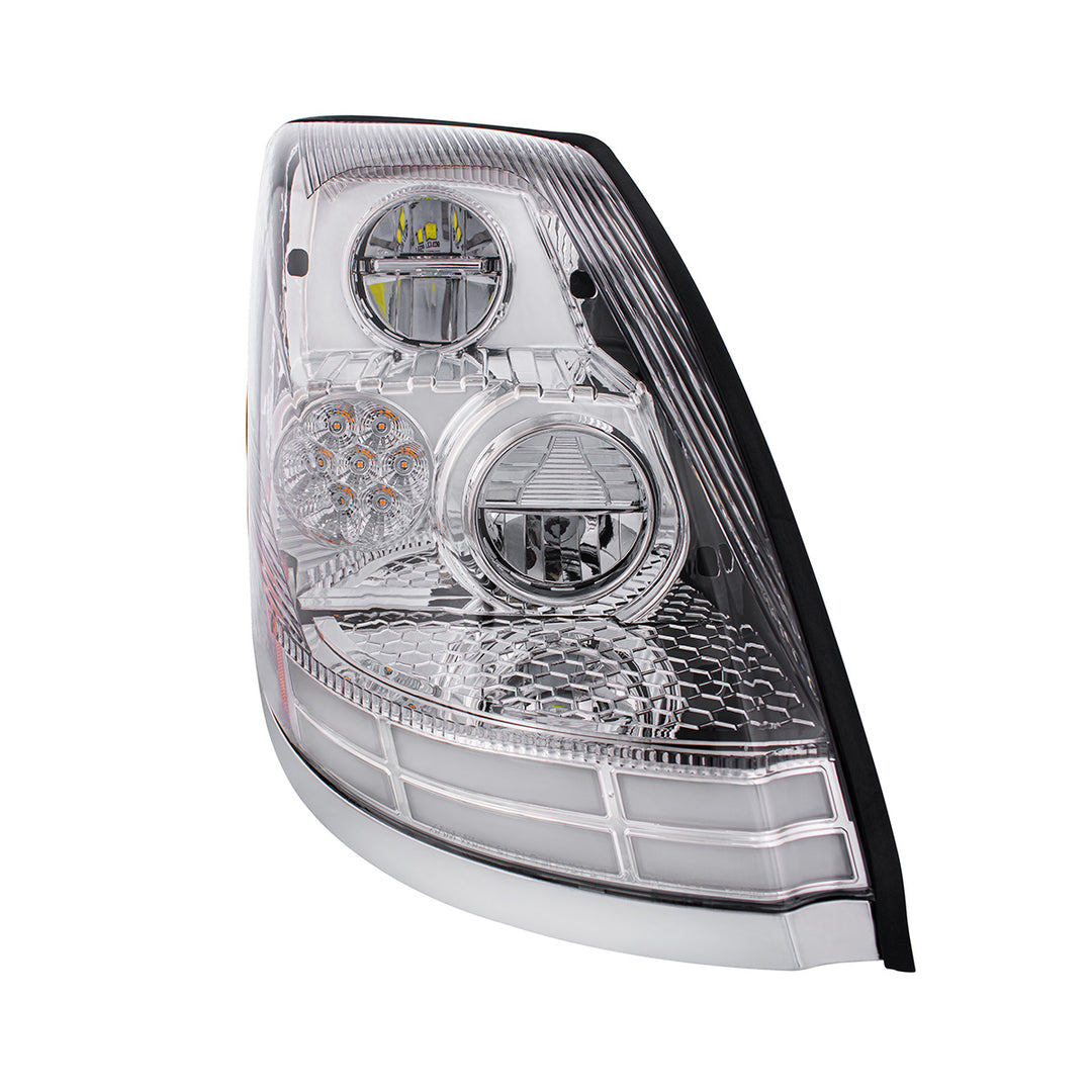 Chrome LED Headlight With Dual Color LED Light Bars For 2003-2017 Volvo VN/VNL - Passenger