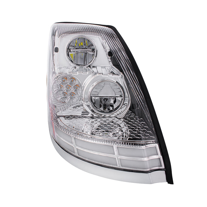 Chrome LED Headlight With Dual Color LED Light Bars For 2003-2017 Volvo VN/VNL - Passenger