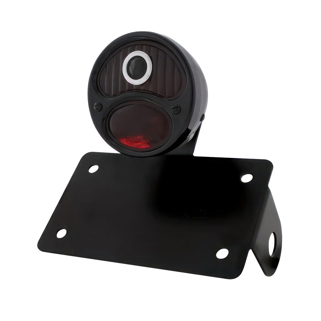 Black 1928 DUO Lamp &amp; Blue Dot Style Tail Light Assembly With Horizontal Mounting Bracket For Motorcycle