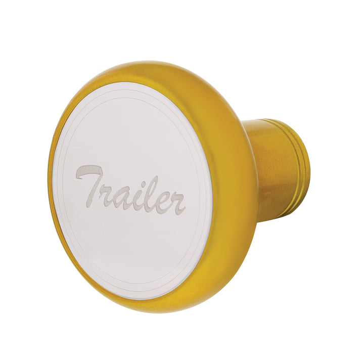 Deluxe Aluminum Screw-On Air Valve Knob With Stainless Trailer Plaque - Electric Yellow