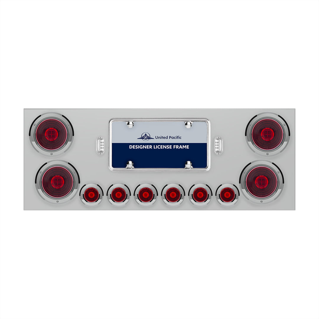 Stainless Steel Rear Center Panel With Four 13 LED 4" Abyss Light &amp; Six 4 LED 2" Lights &amp; Bezels - Red LED/Red Lens
