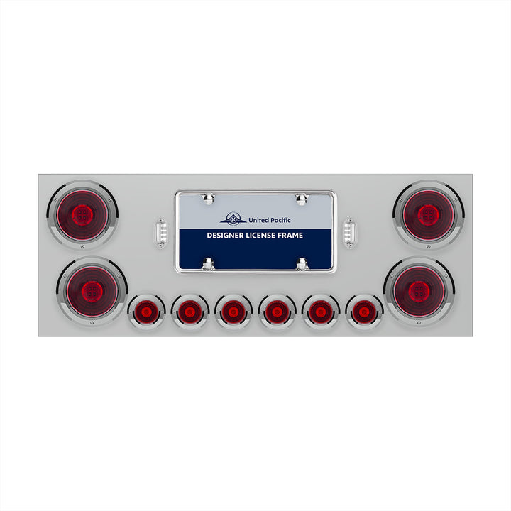 Stainless Steel Rear Center Panel With Four 13 LED 4" Abyss Light &amp; Six 4 LED 2" Lights &amp; Bezels - Red LED/Red Lens