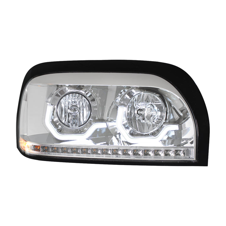 Chrome Headlight With LED Turn Signal &amp; Light Bar For 1996-2010 Freightliner Century - Passenger