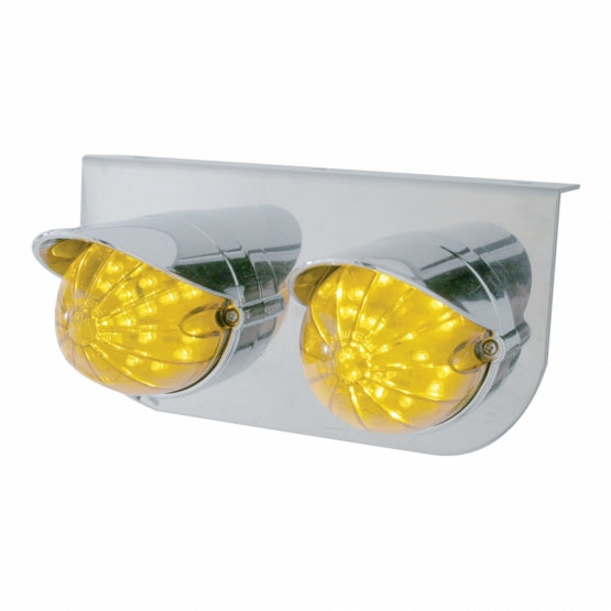 Stainless Steel Light Bracket With 2 x 19 LED Bullet Style Grakon 1000 Lights &amp; Visors - Amber LED &amp; Lens