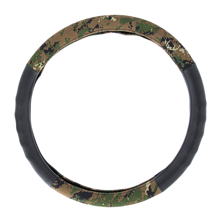 18" Cloth &amp; Suede Camouflage Steering Wheel Cover - Digital Woodland Style