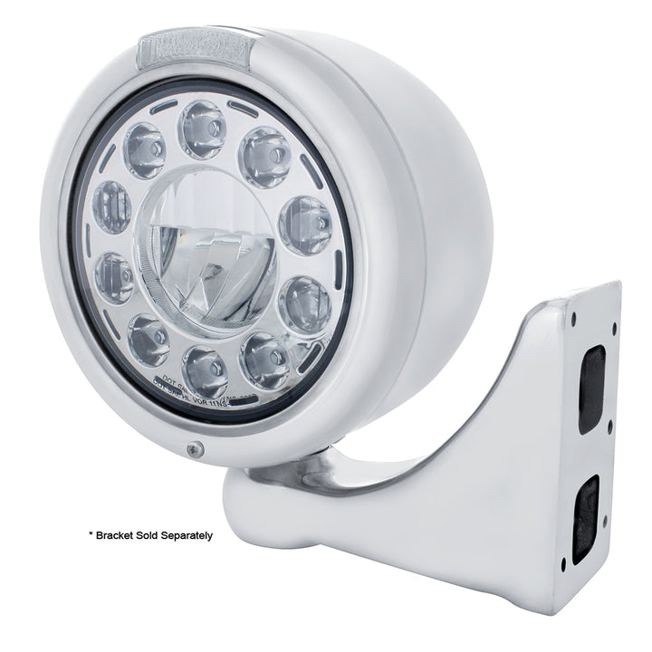 Stainless Classic Half Moon Headlight 11 LED Bulb &amp; Dual Mode LED Signal - Clear Lens