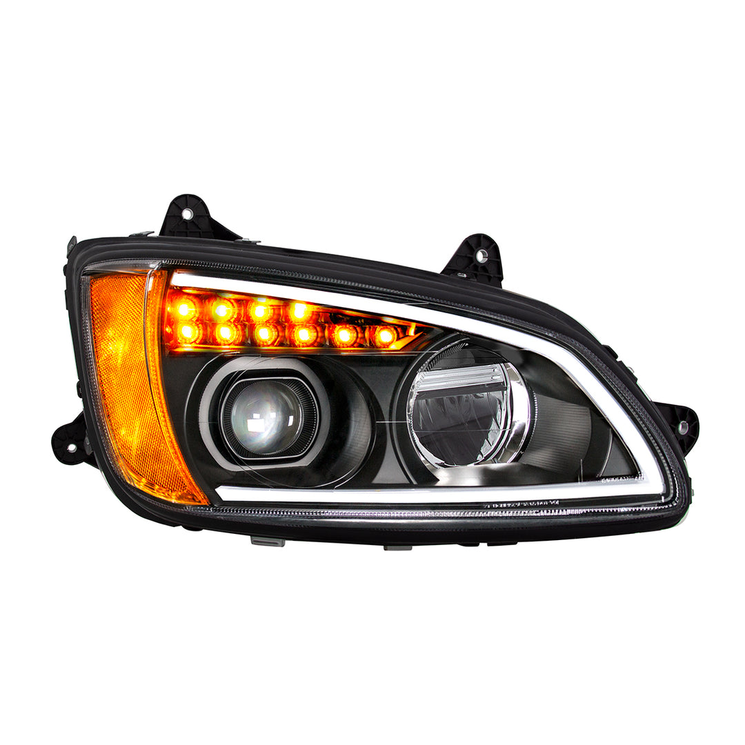 Black Full LED Projection Headlight With Turn Signal &amp; Position Light Bar For 2008-2017 Kenworth T660 - Passenger