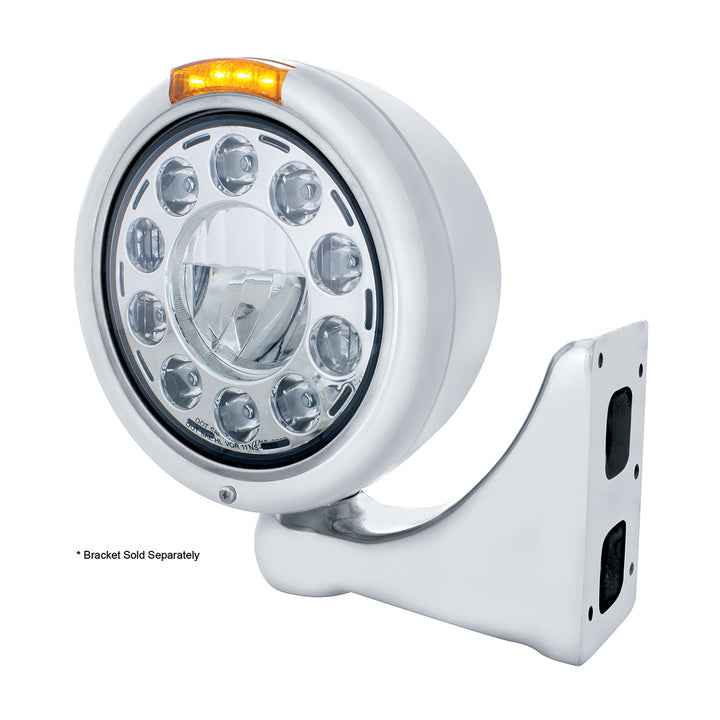 Stainless Classic Headlight 11 LED Bulb &amp; Dual Mode LED Signal - Amber Lens