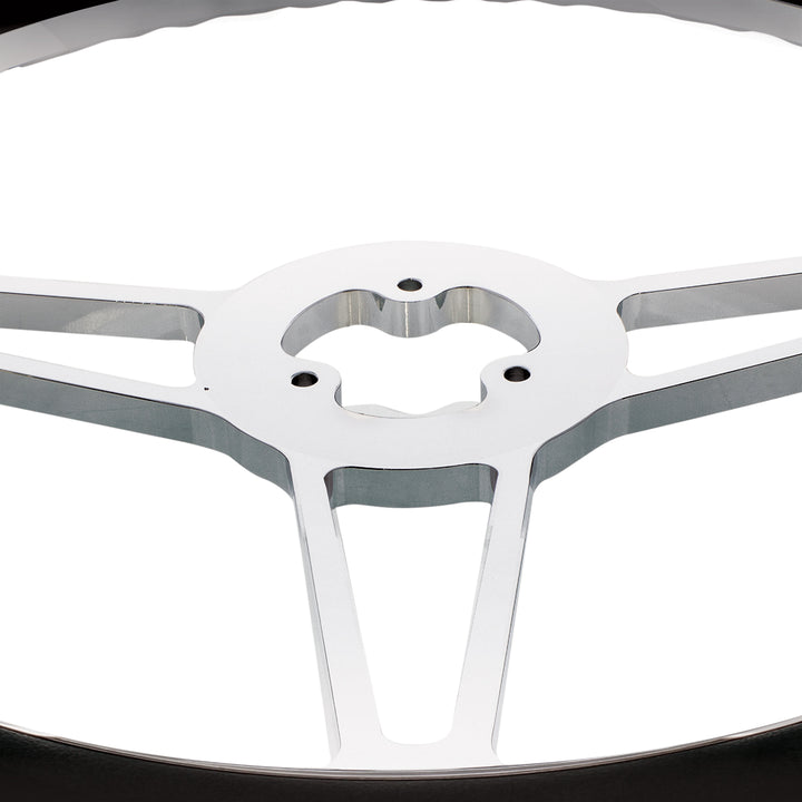 18" Chrome Aluminum "3 - Spoke" Style Steering Wheel With Black Leather Rim