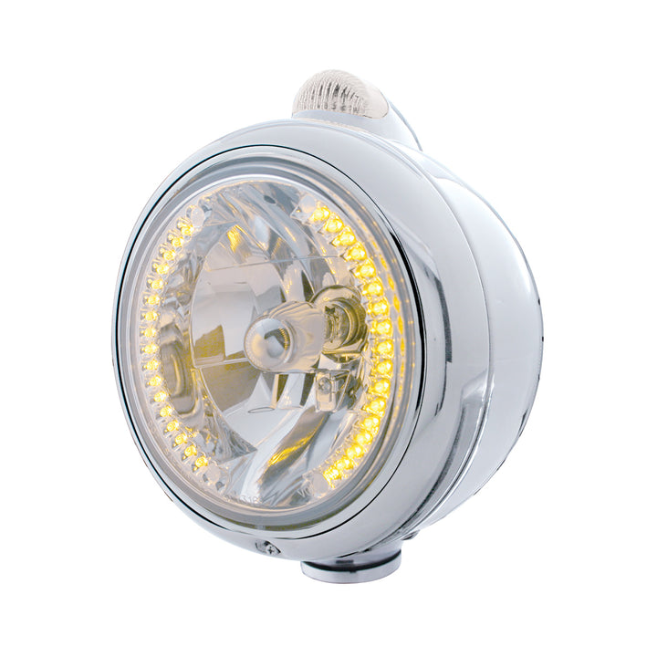 Chrome Guide 682-C Headlight H4 With Amber LED &amp; Dual Mode LED Signal - Clear Lens