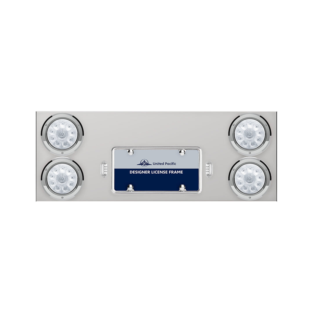 33-3/4" Stainless Rear Center Panel With Four 10 LED 4" Lights &amp; Bezels - Red LED/Clear Lens
