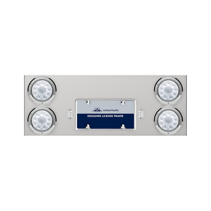 33-3/4" Stainless Rear Center Panel With Four 10 LED 4" Lights &amp; Bezels - Red LED/Clear Lens
