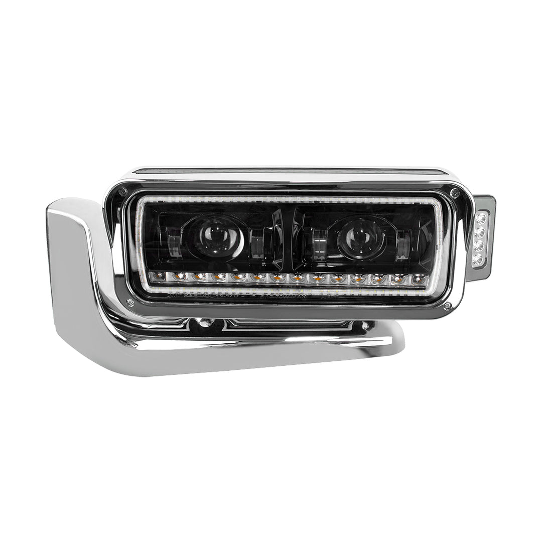 High Power LED Black Projection Headlight Assembly With Mounting Arm &amp; Turn Signal - Driver