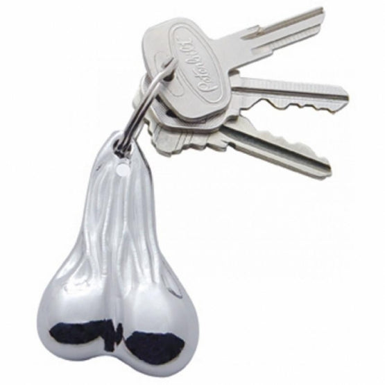 2-1/2" Small Die-Cast Low - Hanging Balls Novelty Keychain - Chrome