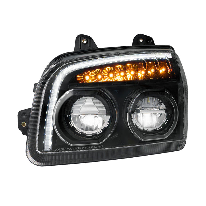 High Power LED Blackout Headlight With LED Turn Signal &amp; Light Bar For 2015-2025 Kenworth T880 - Driver