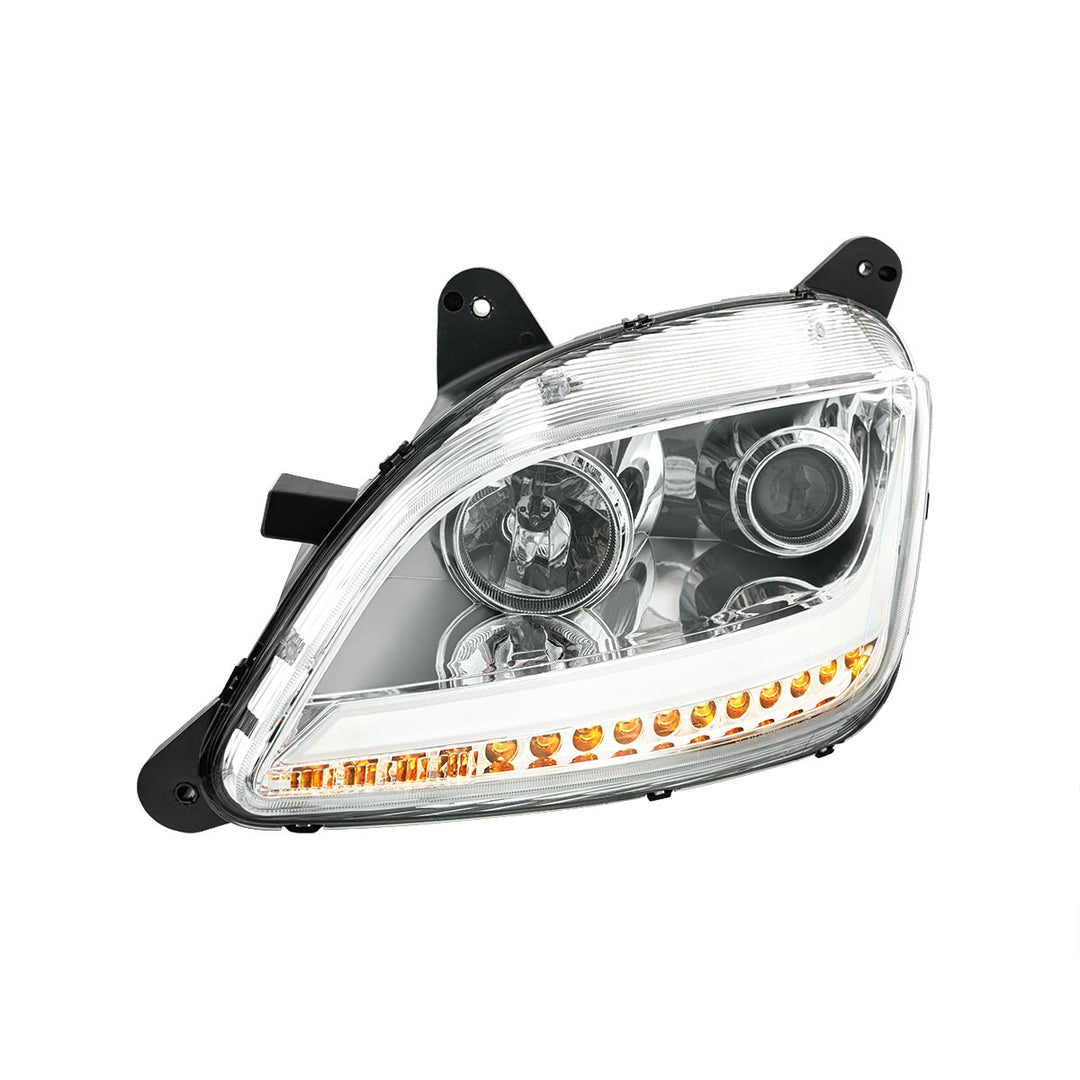 Chrome Projection Headlight With LED Position Light &amp; Sequential Signal For 2012-2021 Peterbilt 579 - Driver