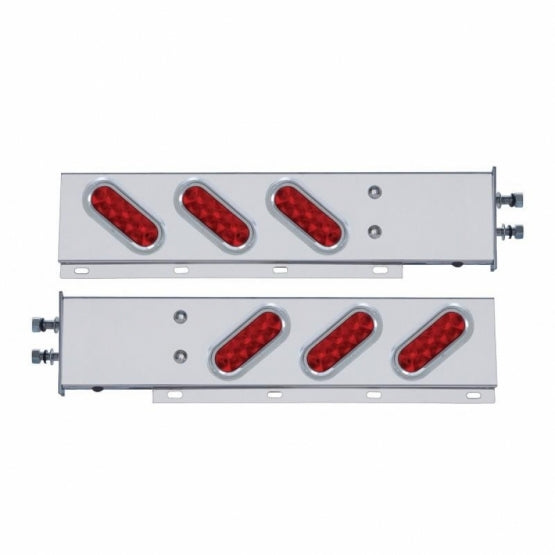 2-1/2" Bolt Pattern Stainless Steel Spring Loaded Bar With 6 Oval 10 LED Lights &amp; Visors - Red LED &amp; Lens (Pair)