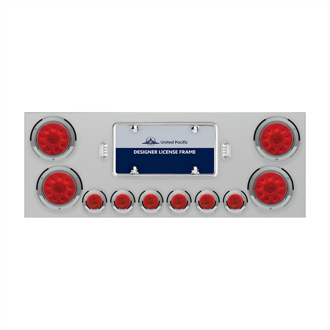 Stainless Steel Rear Center Panel With 4 x 10 LED 4" Lights &amp; 6 x 9 LED 2" Lights - Red LED &amp; Lens