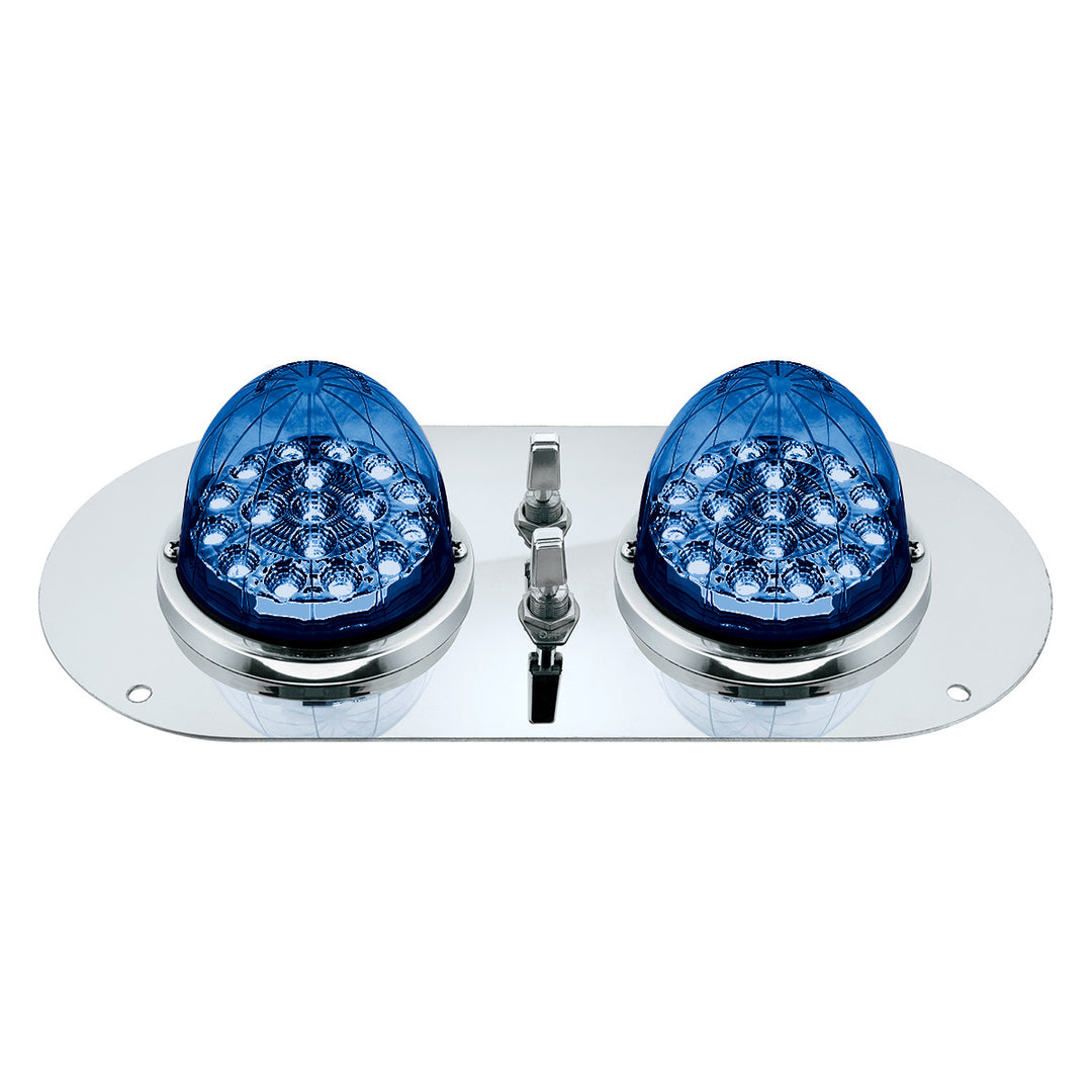 304 Stainless Steel Above Door Dome Light Kit With 2 x 17 LED Double Fury Watermelon For KW &amp; PB Trucks - Amber &amp; Blue LED