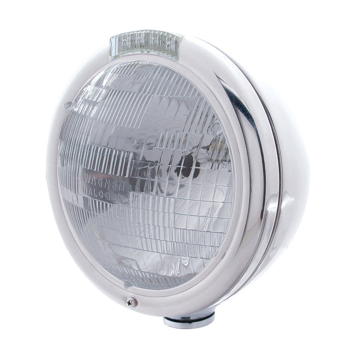 Stainless Steel Classic Headlight H6024 Bulb &amp; LED Turn Signal - Clear Lens