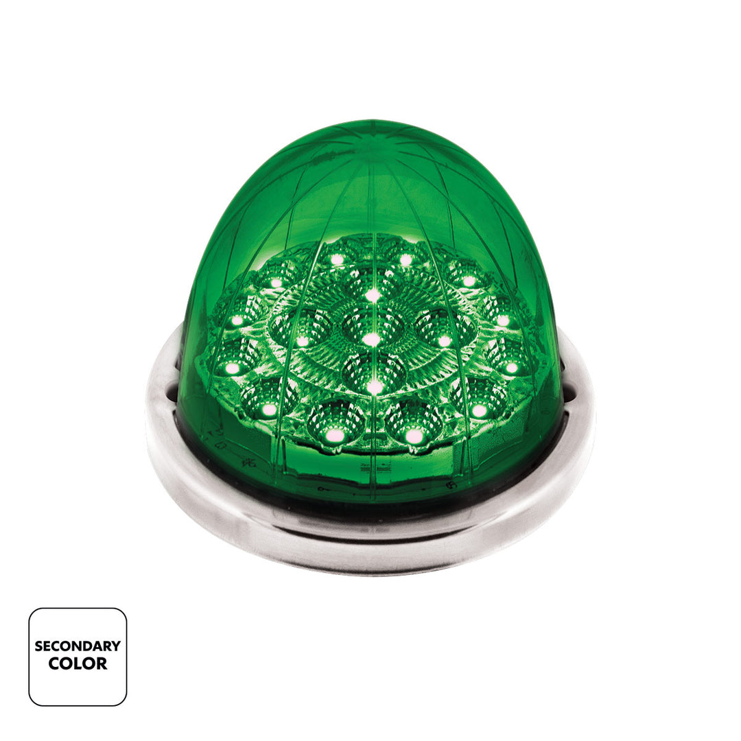 17 LED Watermelon Dual Function Double Fury Light Flush Mount Kit With Low Profile Stainless Steel Bezel - Red &amp; Green LED