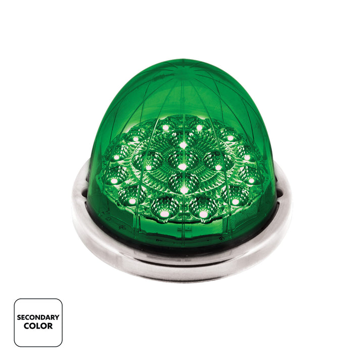 17 LED Watermelon Dual Function Double Fury Light Flush Mount Kit With Low Profile Stainless Steel Bezel - Red &amp; Green LED