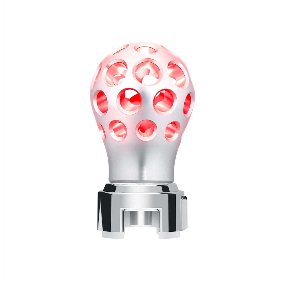 Thread-On Annodized Phoenix Style Ball Gearshift Knob With LED 13/15/18 Speed Adapter - Red LED