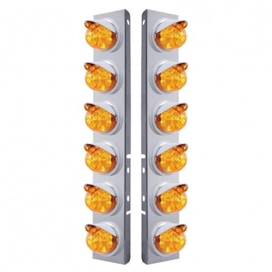 Stainless Steel Front Air Cleaner Bracket With 12 x 17 LED Reflector Watermelon Lights &amp; Visors For Peterbilt - Amber LED &amp; Lens