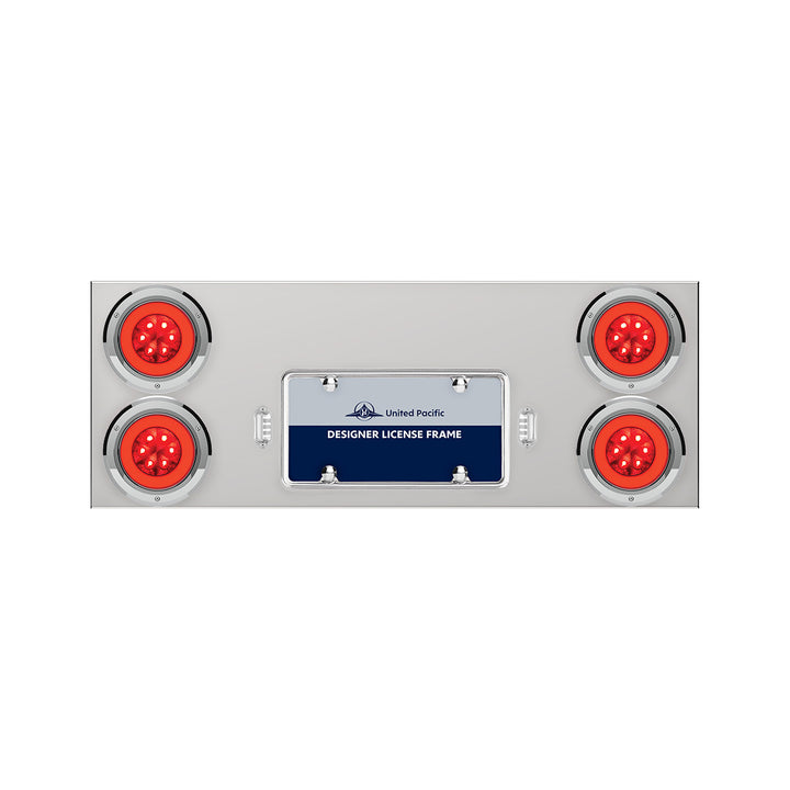 33-3/4" Stainless Rear Center Panel With Four 21 LED 4" GloLight &amp; Bezels - Red LED/Red Lens
