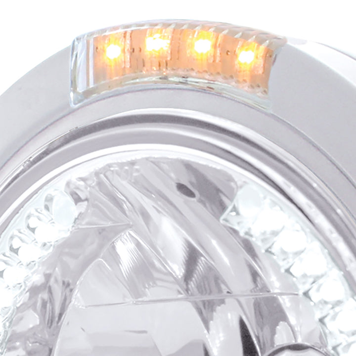 Stainless Steel Bullet Classic Headlight H4 With White LED &amp; Signal - Clear Lens
