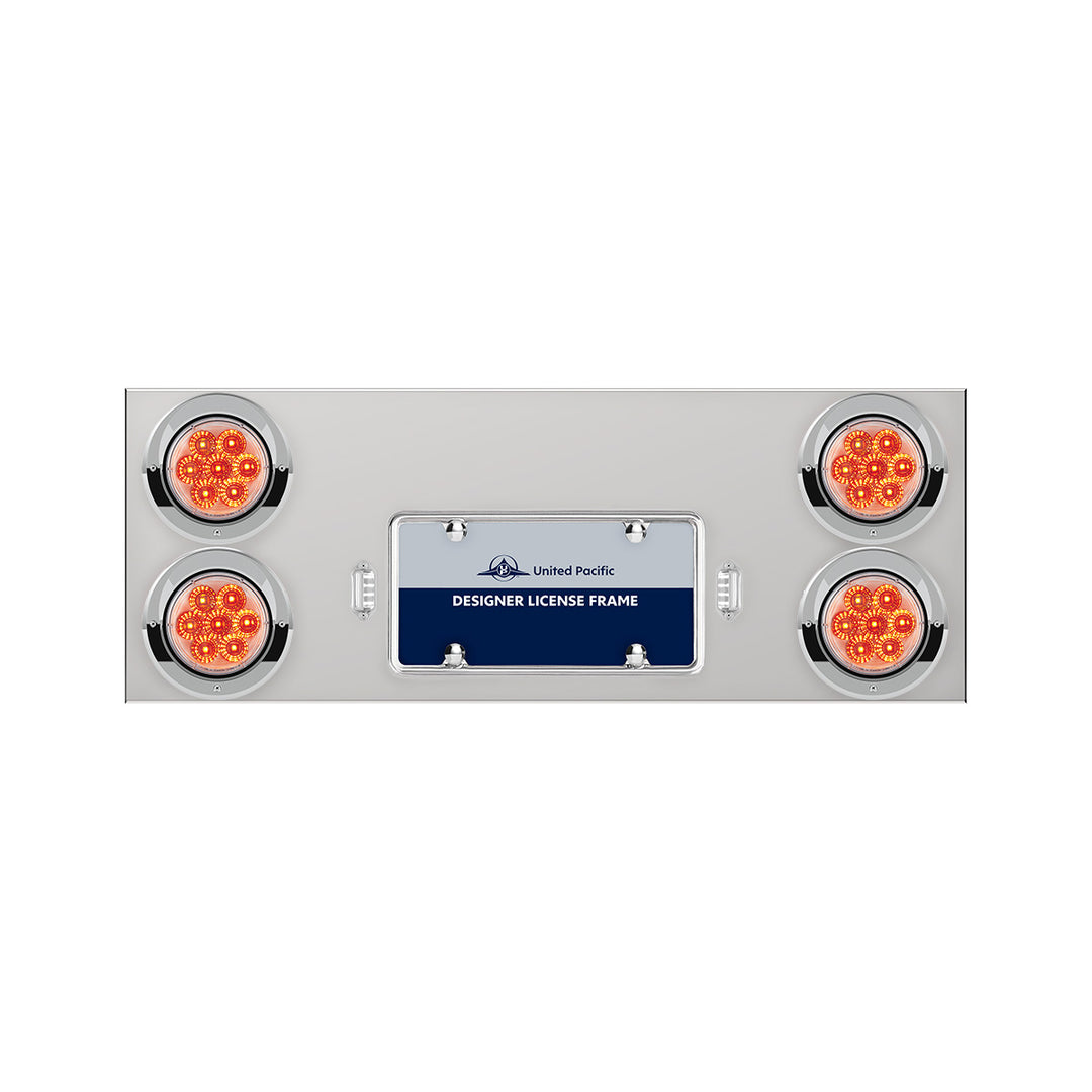 33-3/4" Stainless Rear Center Panel With Four 7 LED 4" Reflector Lights &amp; Visors - Red LED/Clear Lens