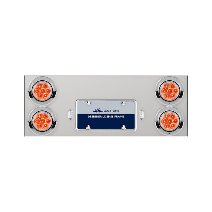 33-3/4" Stainless Rear Center Panel With Four 7 LED 4" Reflector Lights &amp; Visors - Red LED/Clear Lens