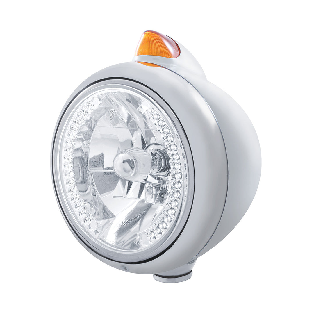 Stainless Steel Guide 682-C Headlight H4 With White LED &amp; Original Style LED Signal - Amber Lens