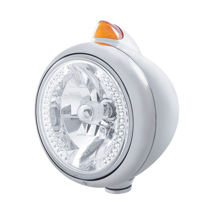 Stainless Steel Guide 682-C Headlight H4 With White LED &amp; Original Style LED Signal - Amber Lens
