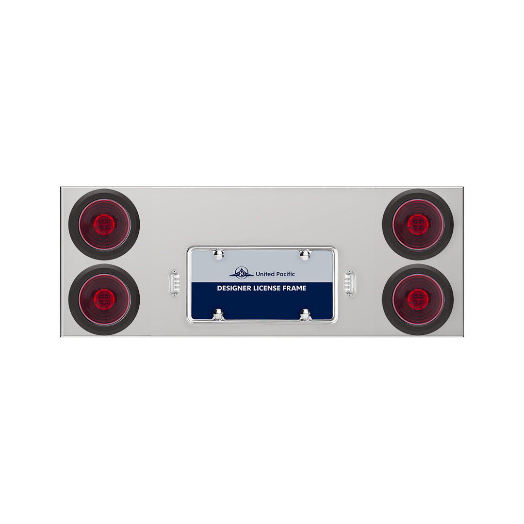 33-3/4" Stainless Rear Center Panel With 4 x 13 LED 4" Abyss Lights &amp; Grommets - Red LED/Red Lens