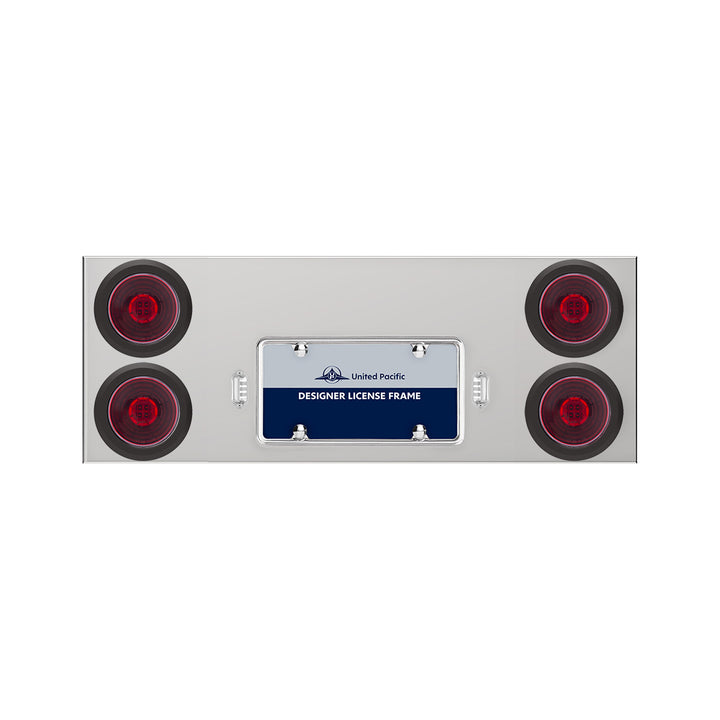 33-3/4" Stainless Rear Center Panel With 4 x 13 LED 4" Abyss Lights &amp; Grommets - Red LED/Red Lens