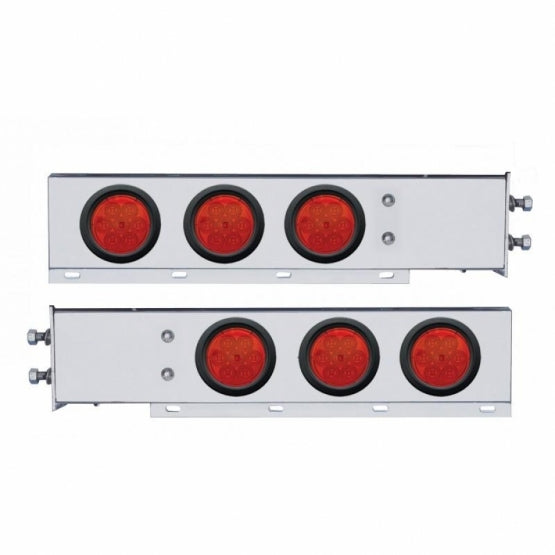 2-1/2" Bolt Pattern Chrome Spring Loaded Bar W/6 x 4" 7 LED Lights - Red LED &amp; Lens (Pair)