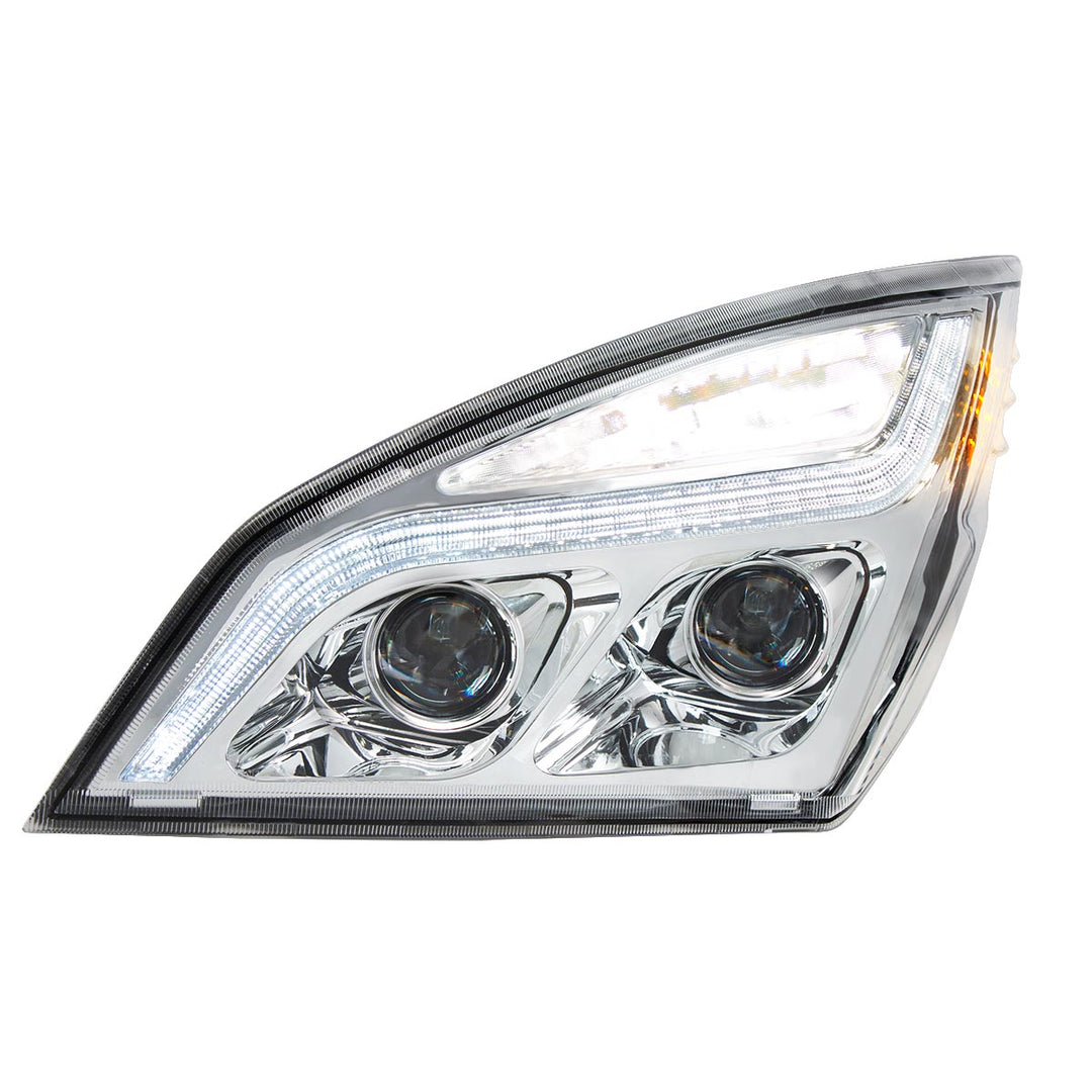 Chrome LED Projection Headlight With LED Position Light For 2018-2024 Freightliner Cascadia - Driver