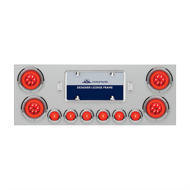 Stainless Steel Rear Center Panel With 4 x 21 LED 4" GloLight &amp; 6 x 6 LED 2" GloLight &amp; Bezels - Red LED &amp; Lens