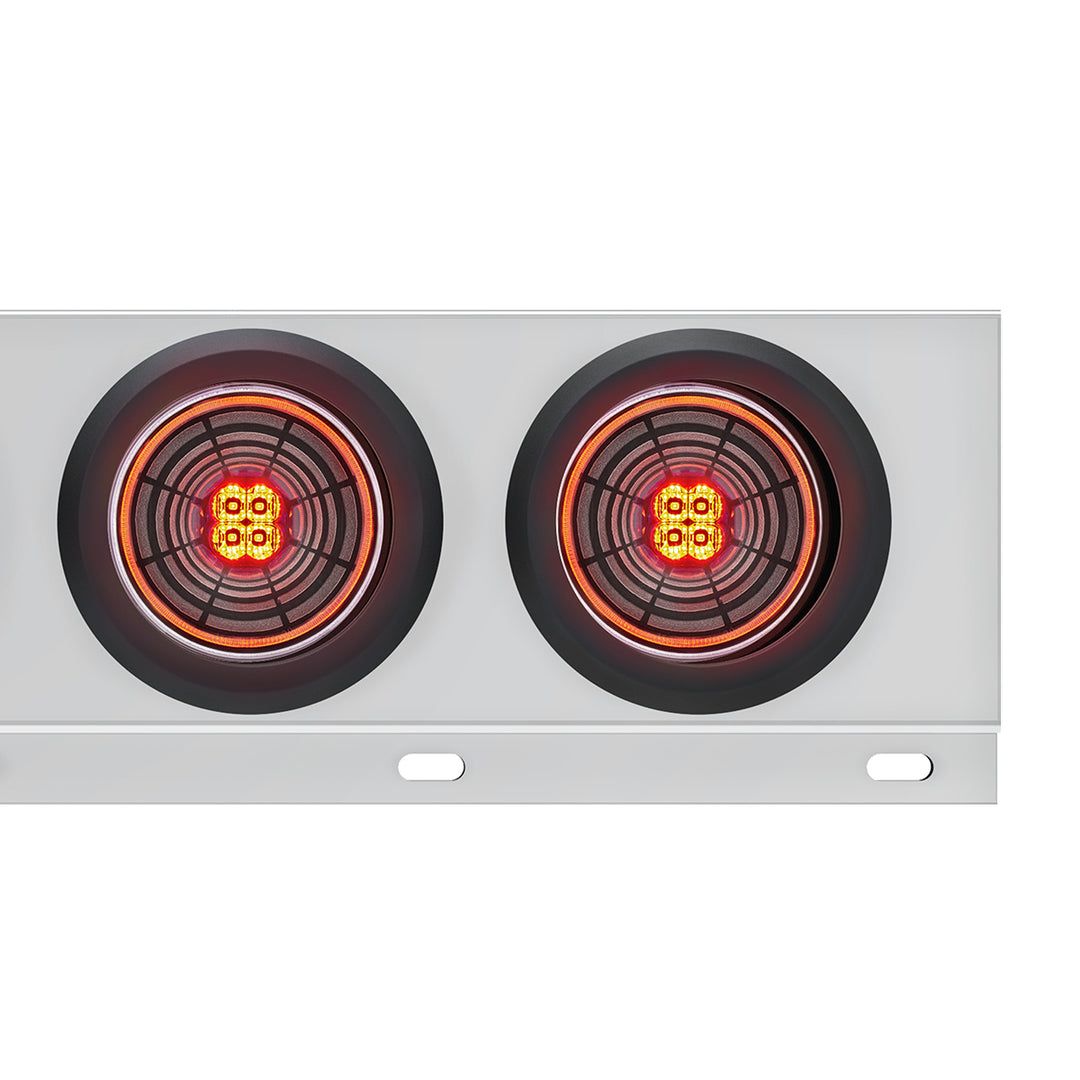 3-3/4" Bolt Pattern Stainless Steel Spring Loaded Bar With 6 x 4" 13 LED Abyss Lights - Red LED/Clear Lens (Pair)