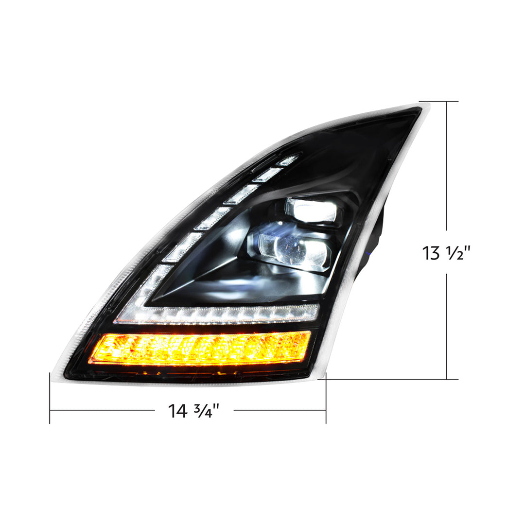 Blackout Full LED Headlight With LED Turn Signal and DRL For 2018-2024 Volvo VNL - Driver