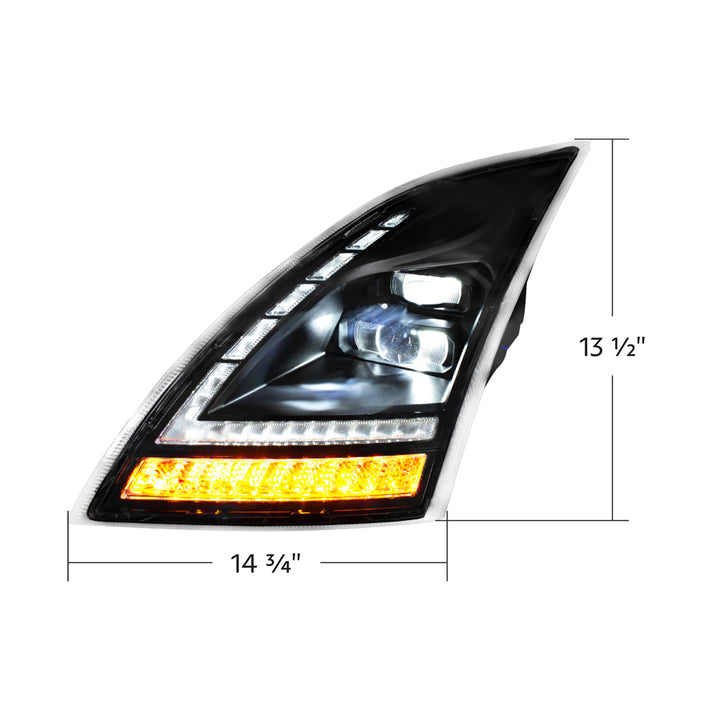 Blackout Full LED Headlight With LED Turn Signal and DRL For 2018-2024 Volvo VNL - Driver