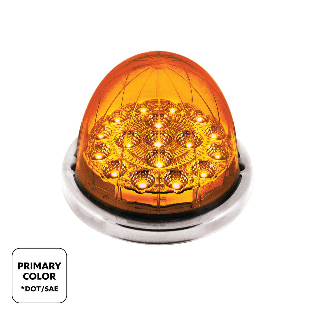 17 LED Watermelon Double Fury Light Flush Mount Kit With Low Profile Stainless Steel Bezel - Amber &amp; Red LED/Clear Lens