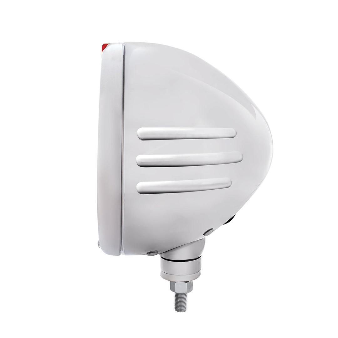 Stainless Steel Classic Embossed Stripe Headlight H6024 &amp; Dual Mode LED Signal - Amber Lens