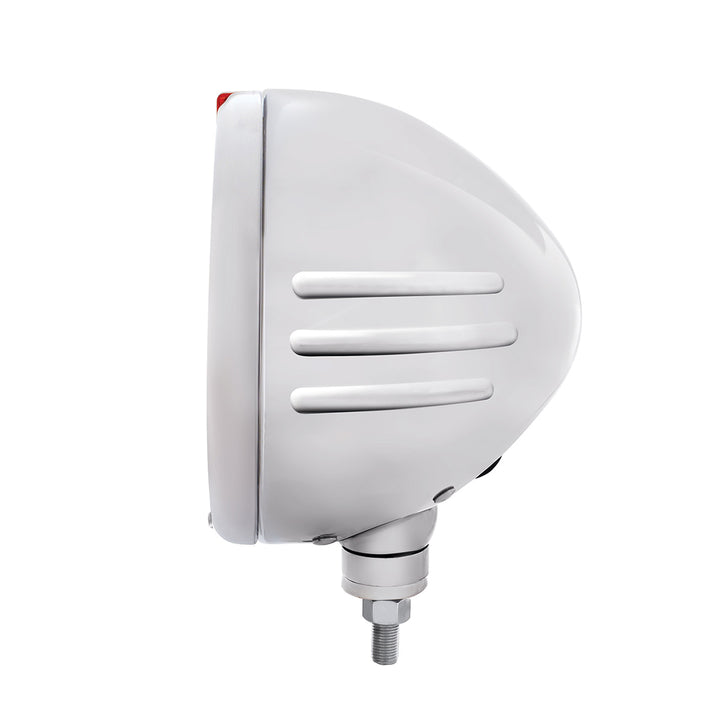 Stainless Steel Classic Embossed Stripe Headlight H6024 &amp; Dual Mode LED Signal - Amber Lens