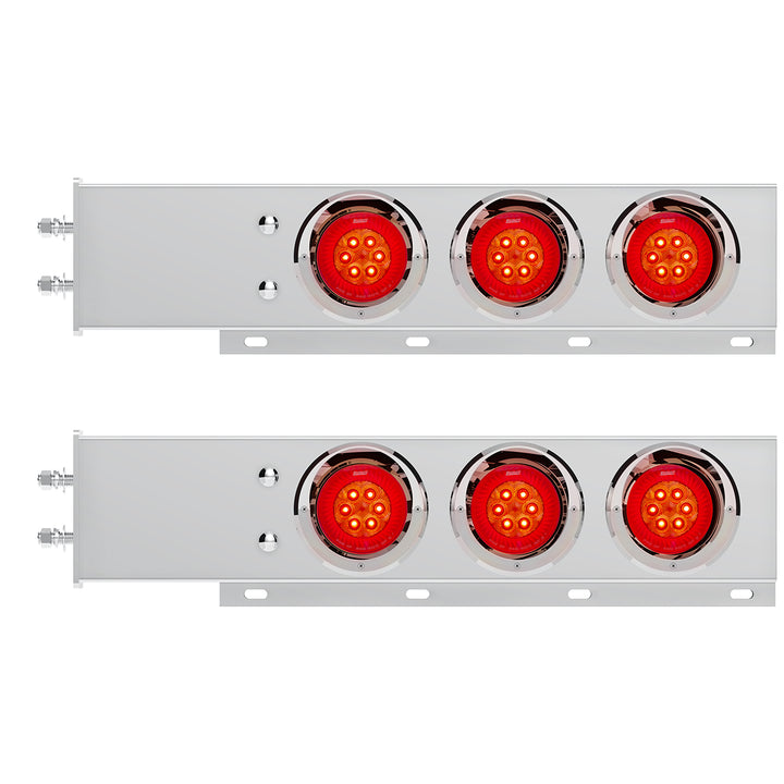 2-1/2" Bolt Pattern Stainless Steel Spring Loaded Bar With 6 x 4" 16 LED Turbine Lights &amp; Visors - Red LED/Red Lens (Pair)
