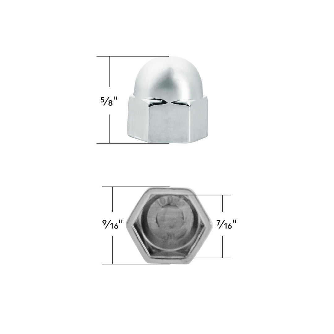 7/16" x 5/8" Chrome Die-Cast Acorn Nut Cover (50 pcs/Bag)